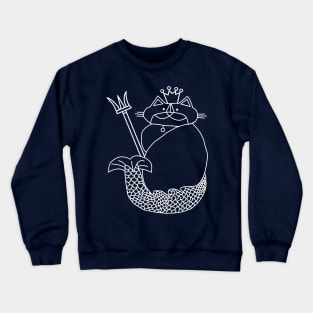 Kevin the Cat Mermaid King White Line Drawing Crewneck Sweatshirt